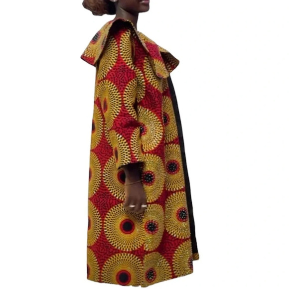 Kweenzyafrik  Vintage Luxury Ankara floral patterned studded cape open jacket S - Picture 16 of 16
